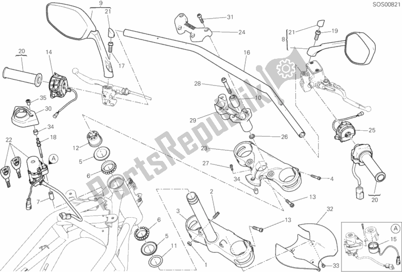 Todas las partes para Manillar de Ducati Multistrada 950 Touring Thailand 2017